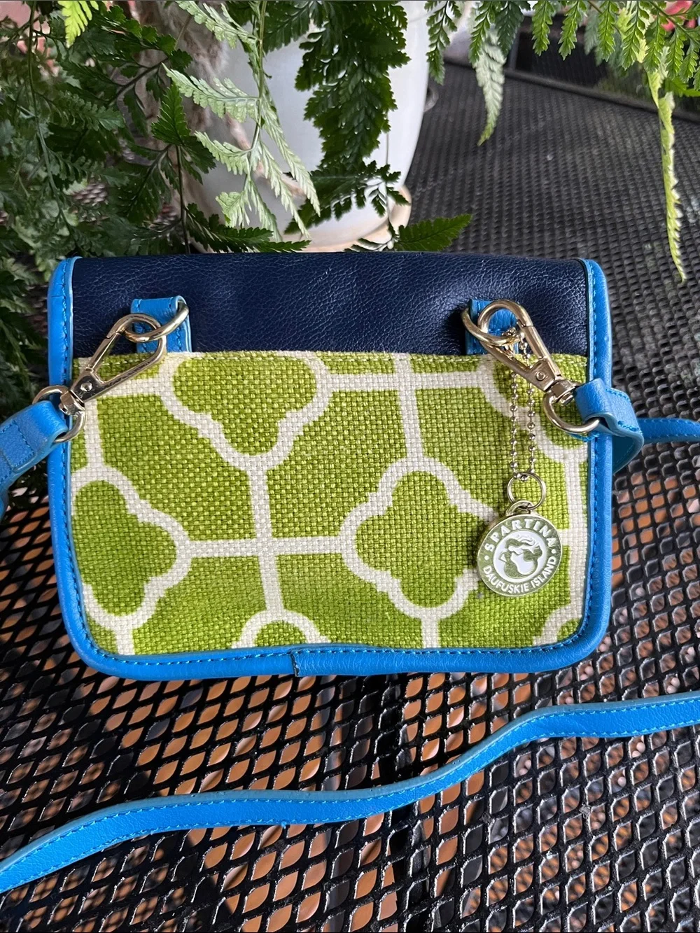 Spartina 449 Navy, Bright Blue & Lime Green Crossbody Leather and Linen